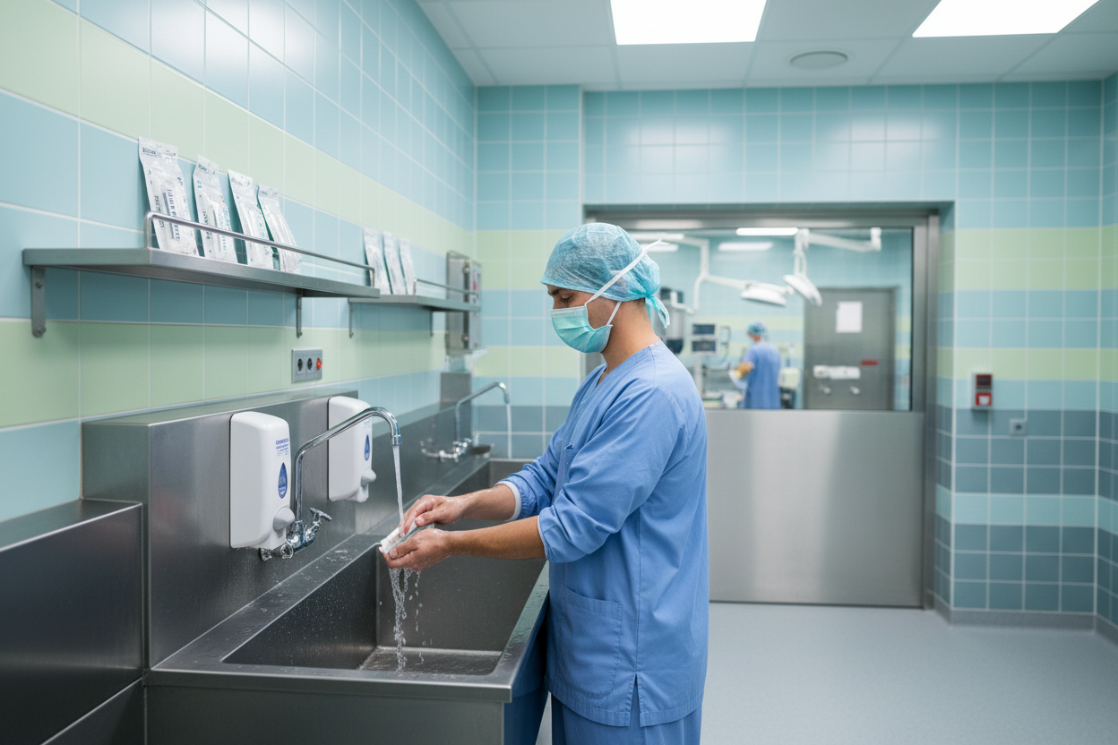 Hand Hygiene washing in a hospital theatre