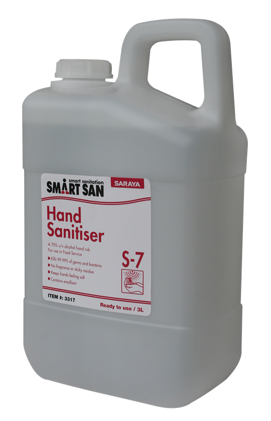 S-7 SMARTSAN Spray Hand Sanitiser 70% v/v Ethanol Alcohol 3L